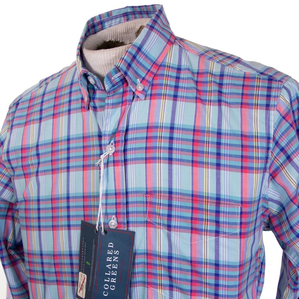 NWT Collared Greens Mens S Teal Blue Plaid LS Button‎ Front Shirt $98 MSRP - Picture 3 of 10